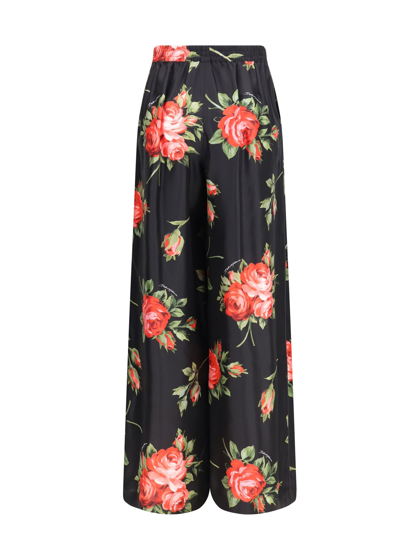 Wide-Leg Silk Pants Rose Bouquet