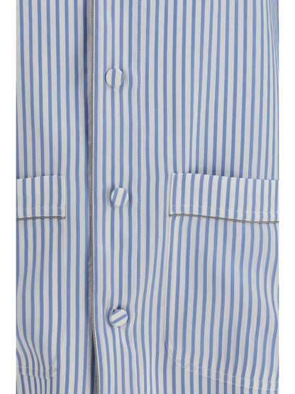 Silk PJ Shirt Sky Blue/Off White