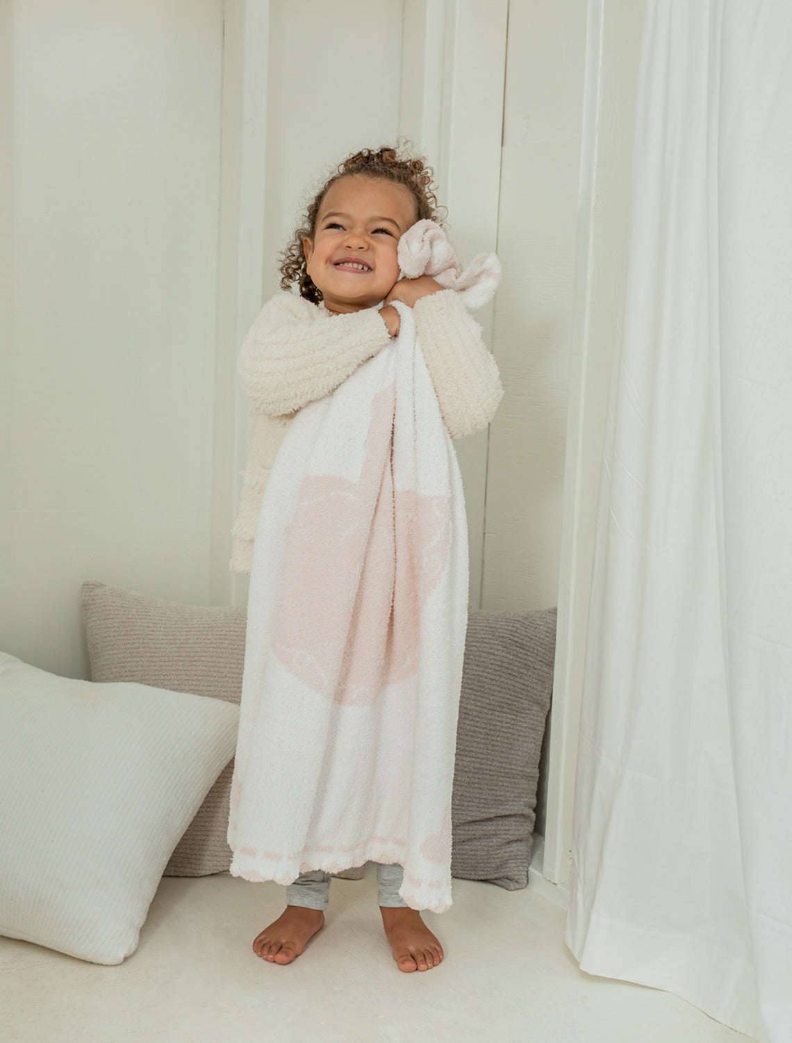 Barefoot Dreams CozyChic Scalloped Receiving Blanket Pink-White-Tutu