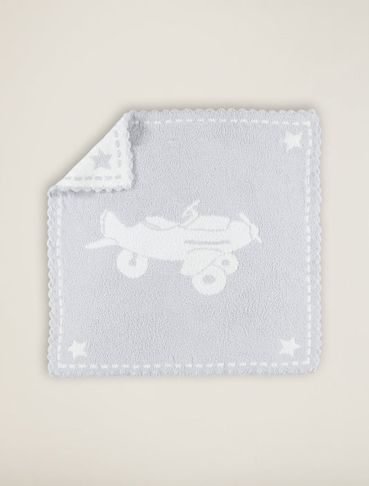 Barefoot Dreams CozyChic Scalloped Receiving Blanket Blue-White-Airplane