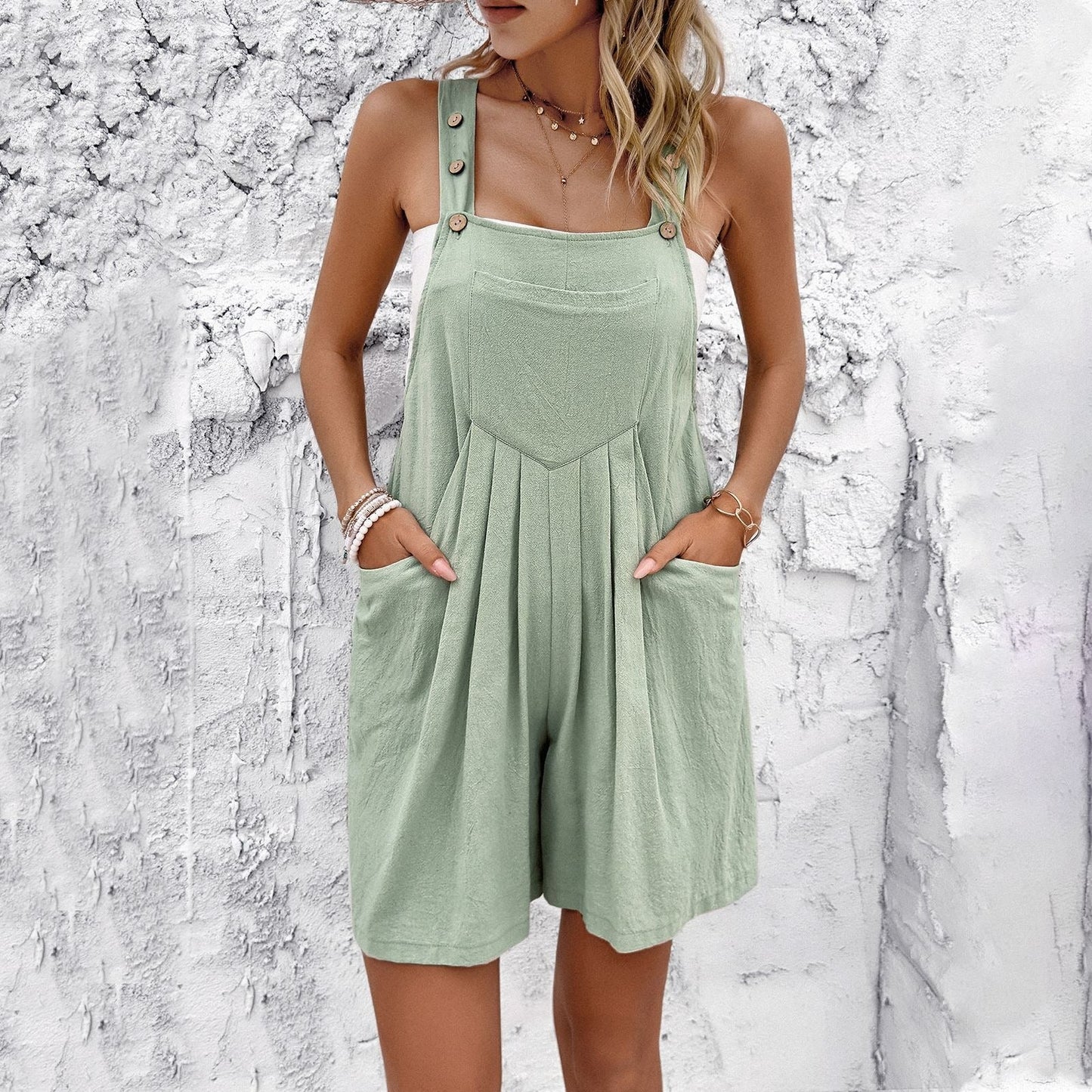 Spring and Summer Casual Solid Color Overalls Shorts