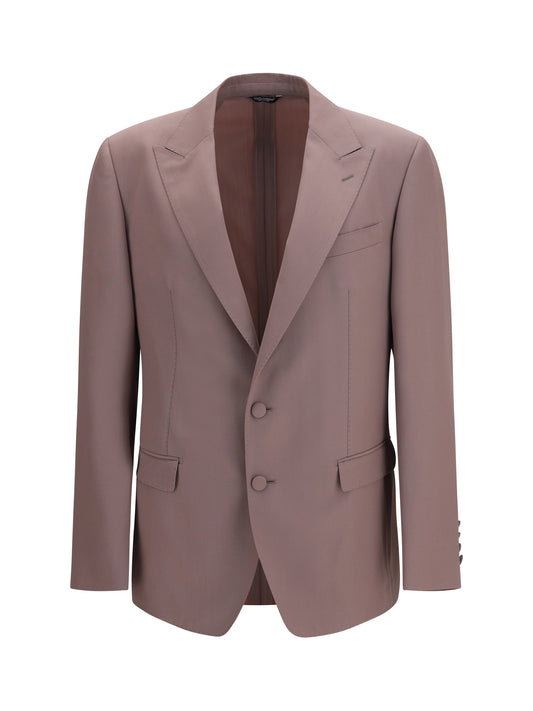 Jacket Single-Breasted Wool Poplin Brown