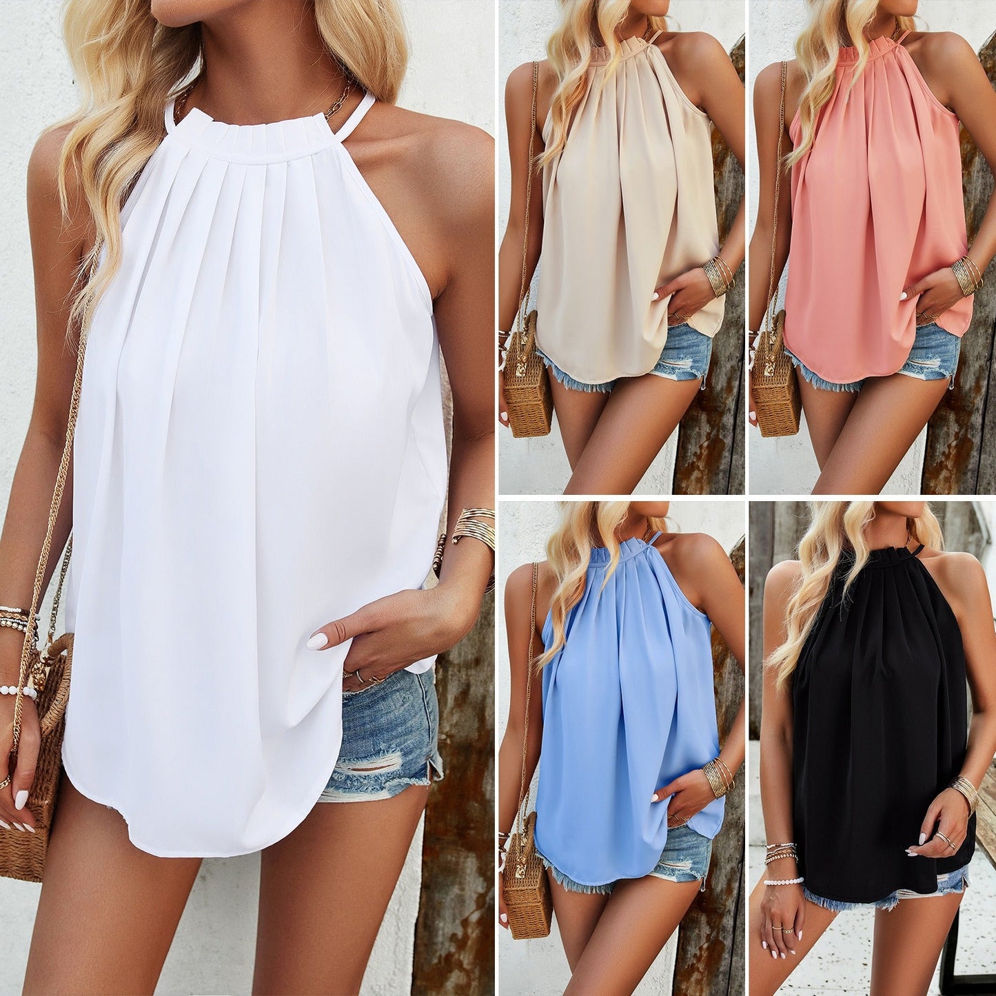 Women’s Spring and Summer Temperament Casual Solid Color Sleeveless Top