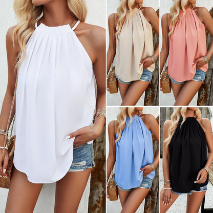 Women’s Spring and Summer Temperament Casual Solid Color Sleeveless Top