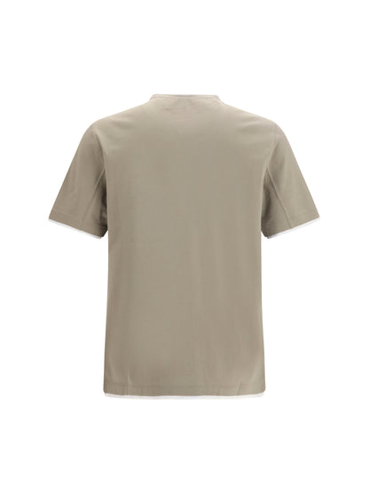 Cotton T-Shirt Two-Tone Hem Khaki/Pearl