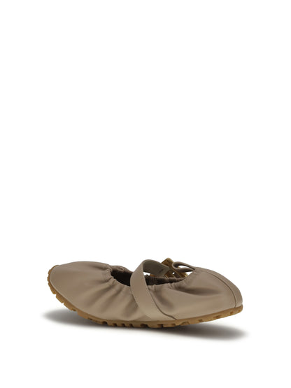 Ballerina Flats Buckle Strap Calf Leather Beige