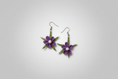 Handmade Purple Floral Crochet Dangle Earrings for Women