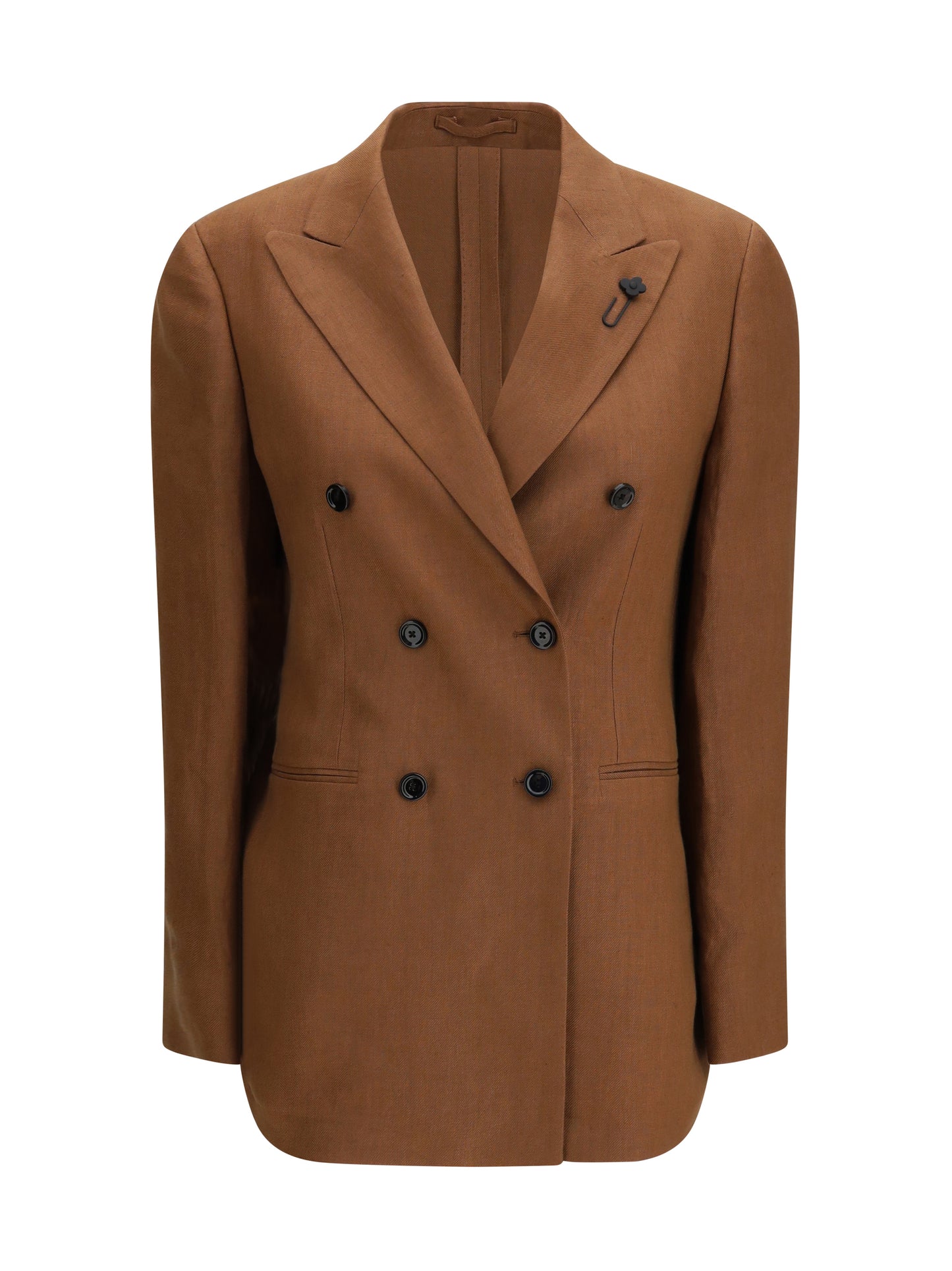 Double-Breasted Linen Blazer Brown