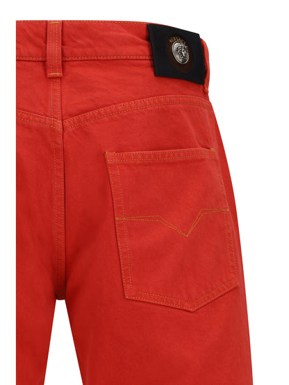 Jeans Straight-Leg Red Cotton Denim