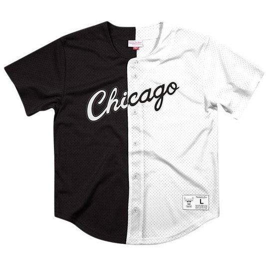 Men's Mitchell & Ness NBA Split Color Mesh Button Front Bulls