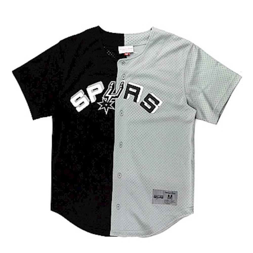 Mitchell & Ness Men's NBA Split Color Mesh Button Front Spurs