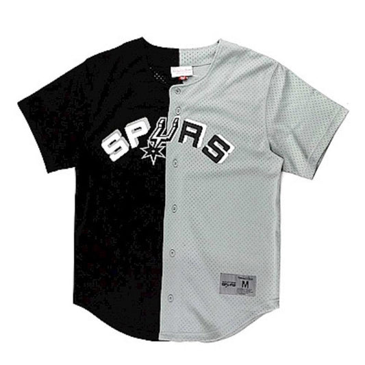 Mitchell & Ness Men's NBA Split Color Mesh Button Front Spurs