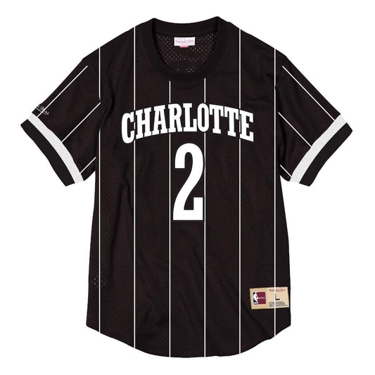 Men's Mitchell & Ness NBA Mesh Name & Number Crew Neck Larry Johnson Hornets