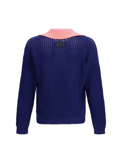 Sweater Ribbed V-Neck Cotton Ink Blue/Peony
