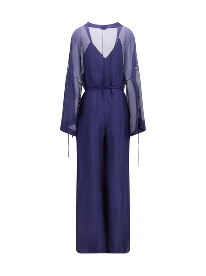 Jumpsuit Viscose and Silk Gauze Blue