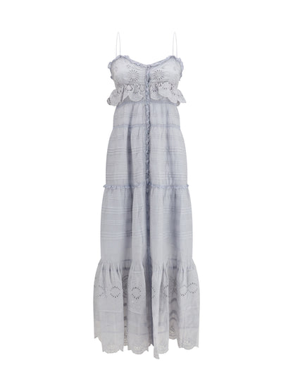 Long Ruffled Dress Paule Light Blue