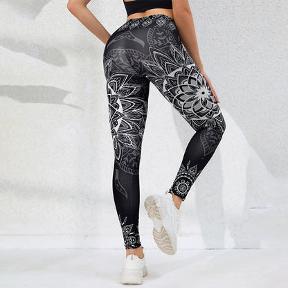 Watercolor Print High-Waist Tummy Control Butt-Lifting Yoga Leggings