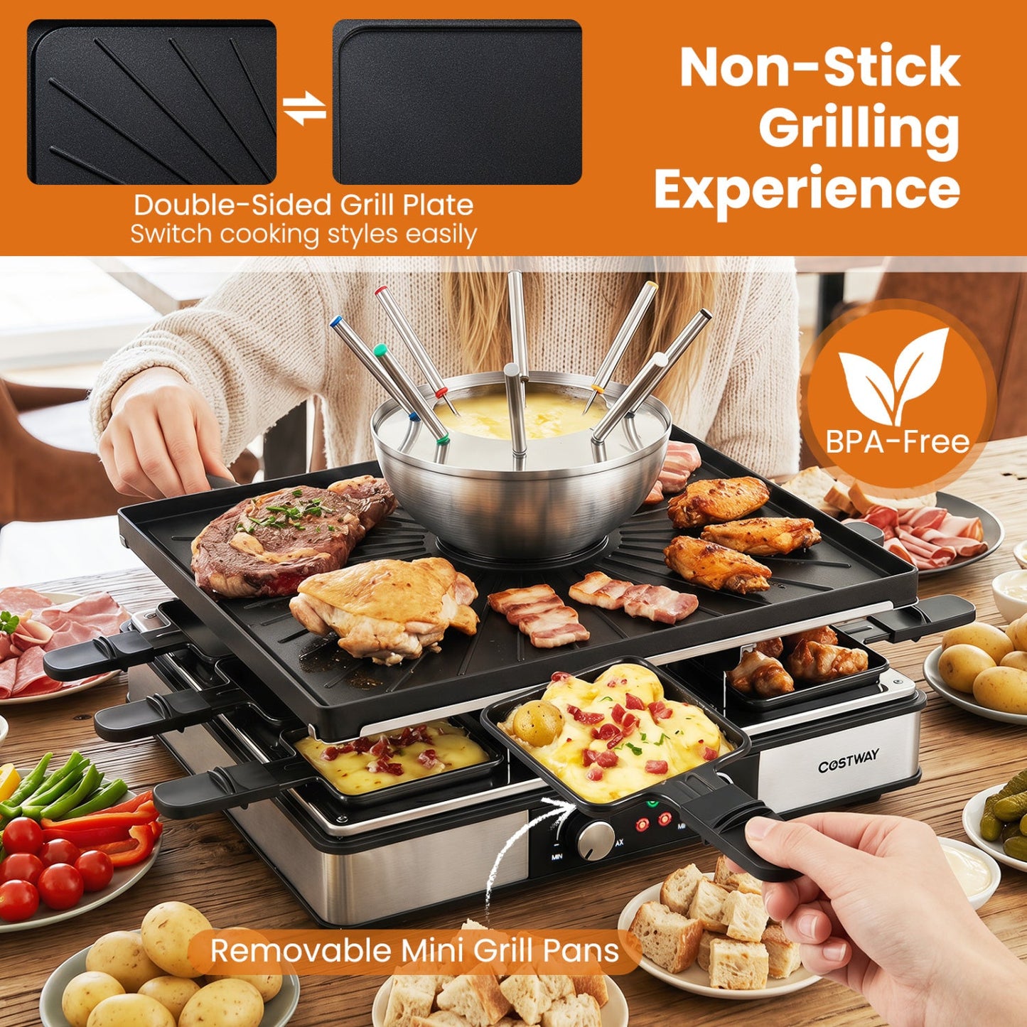 BBQ Grill with Fondue Pot Set for 8 People