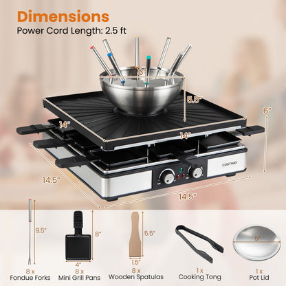 BBQ Grill with Fondue Pot Set for 8 People
