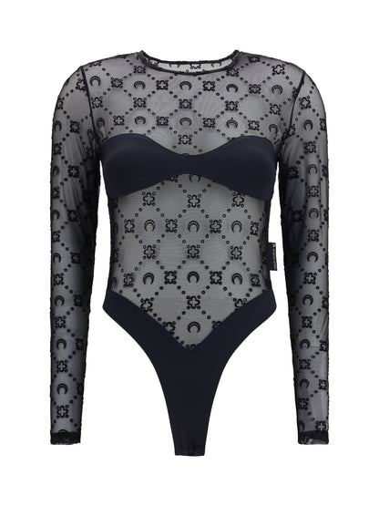 Mesh Body Moon Motif Black