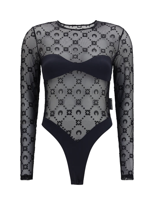 Mesh Body Moon Motif Black