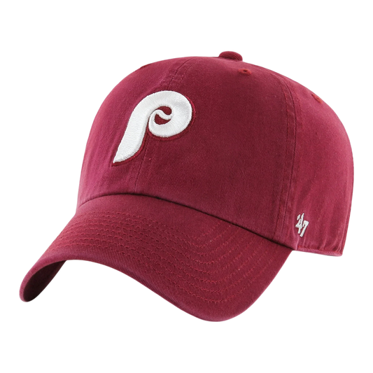 47 Brand Clean Up Philadelphia Phillies Cooperstown Strapback Hat — Cardinal Red Adjustable Cap