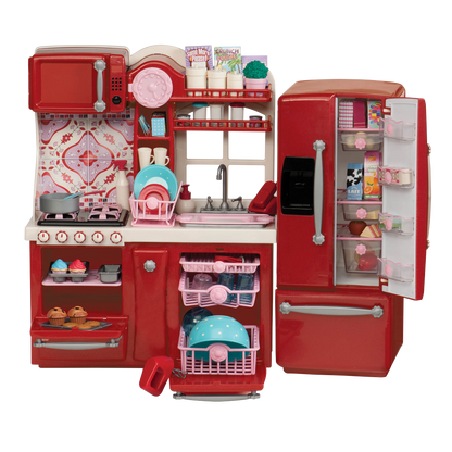 Our Generation 18" Posable Cooking Doll Jenny With Gourmet Kitchen Playset & Storybook Red Playsets