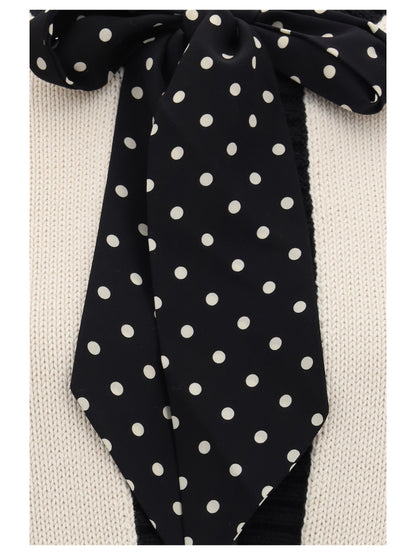 Open Cardigan With Polka-Dot Bow, Birch/Black