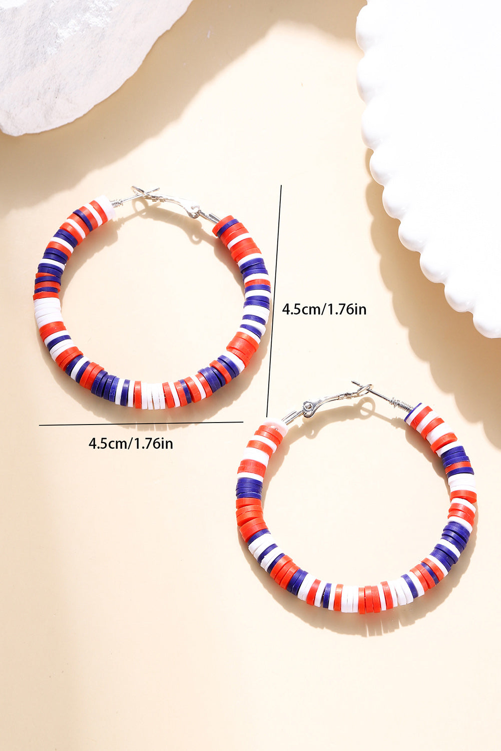 Threaded Pear Patriotic Multicolored Bead Hoop Earrings