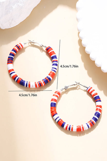 Threaded Pear Patriotic Multicolored Bead Hoop Earrings