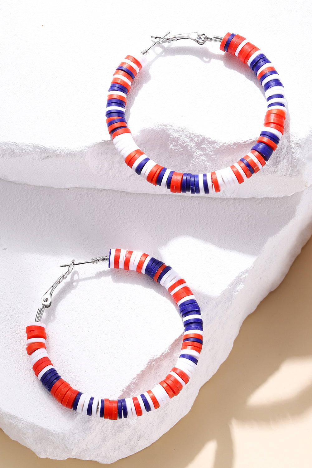 Threaded Pear Patriotic Multicolored Bead Hoop Earrings