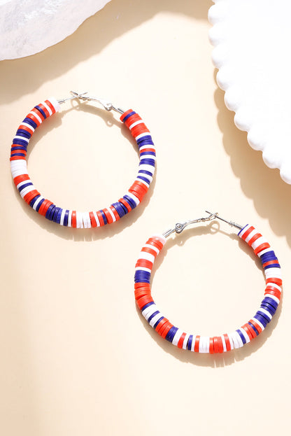 Threaded Pear Patriotic Multicolored Bead Hoop Earrings