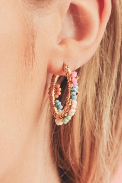 Threaded Pear Pink Colorful Flower Hoop Earrings