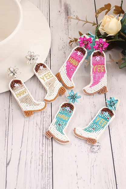 Cowboy Boots Bead Dangle Earrings - Threaded Pear