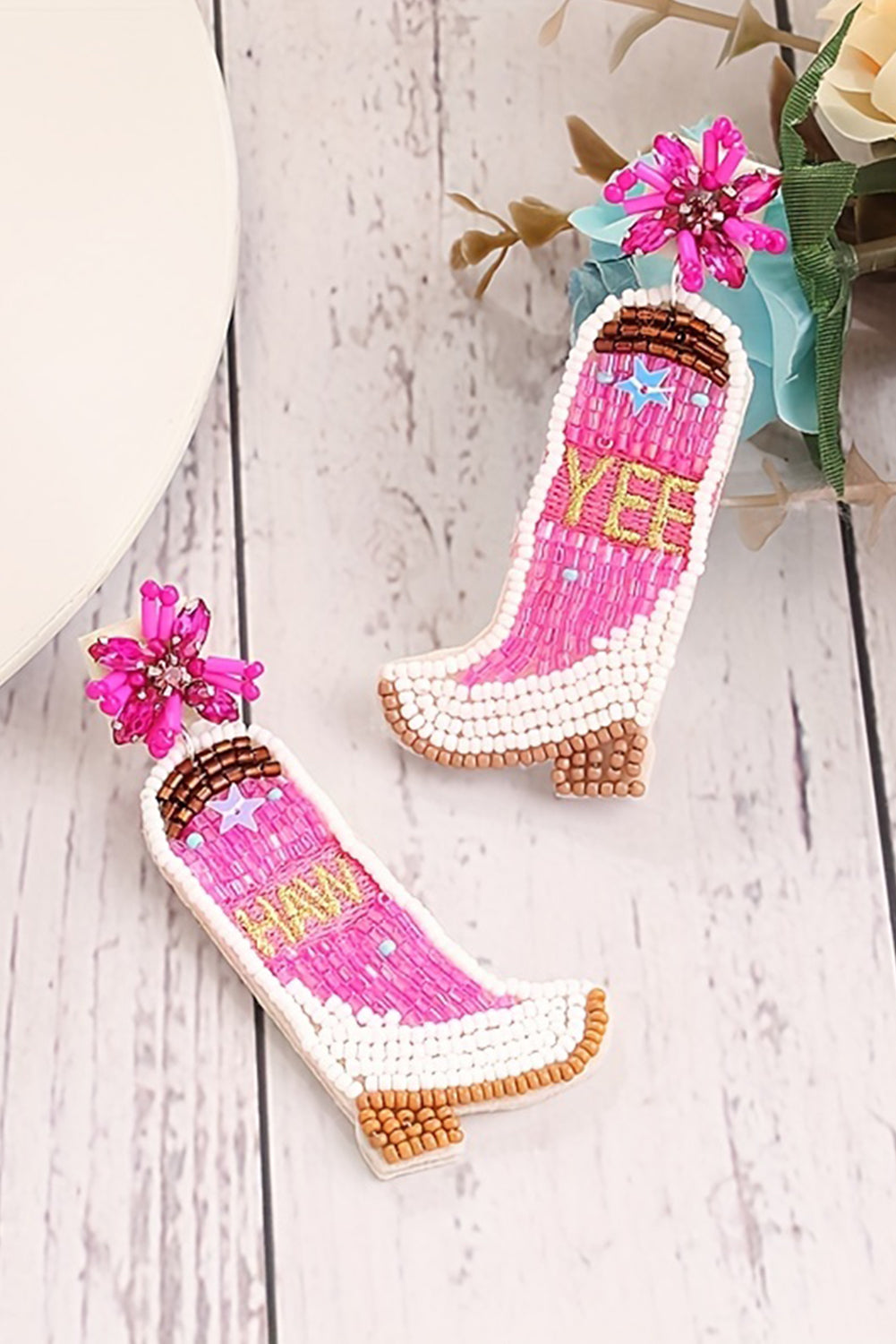 Cowboy Boots Bead Dangle Earrings - Threaded Pear