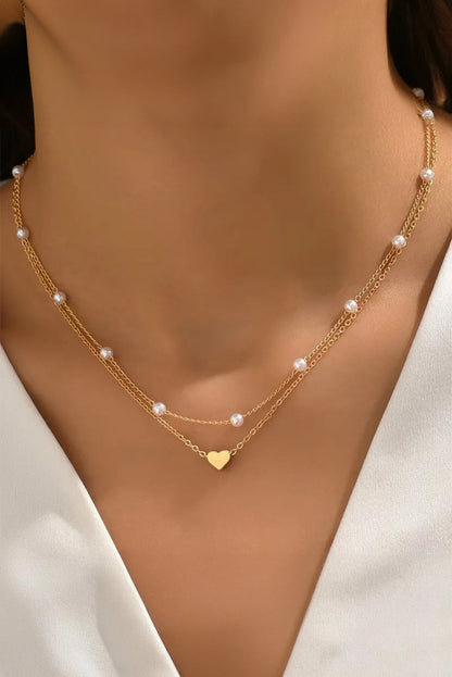 Heart and Pearl Detail 2pcs Layered Necklace