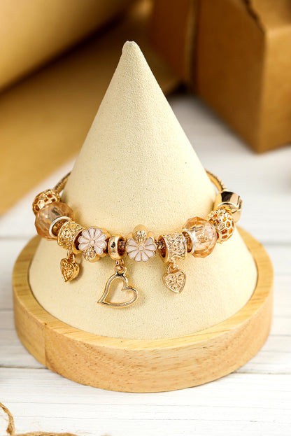 Threaded Pear Gold Flower Heart Charm Plated Alloy Bracelet