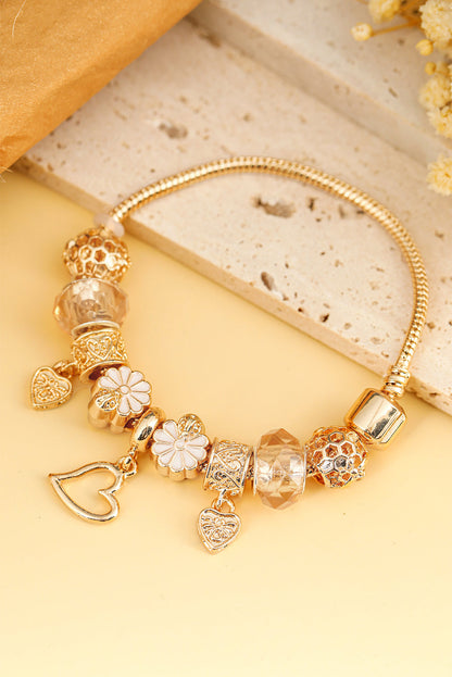 Threaded Pear Gold Flower Heart Charm Plated Alloy Bracelet