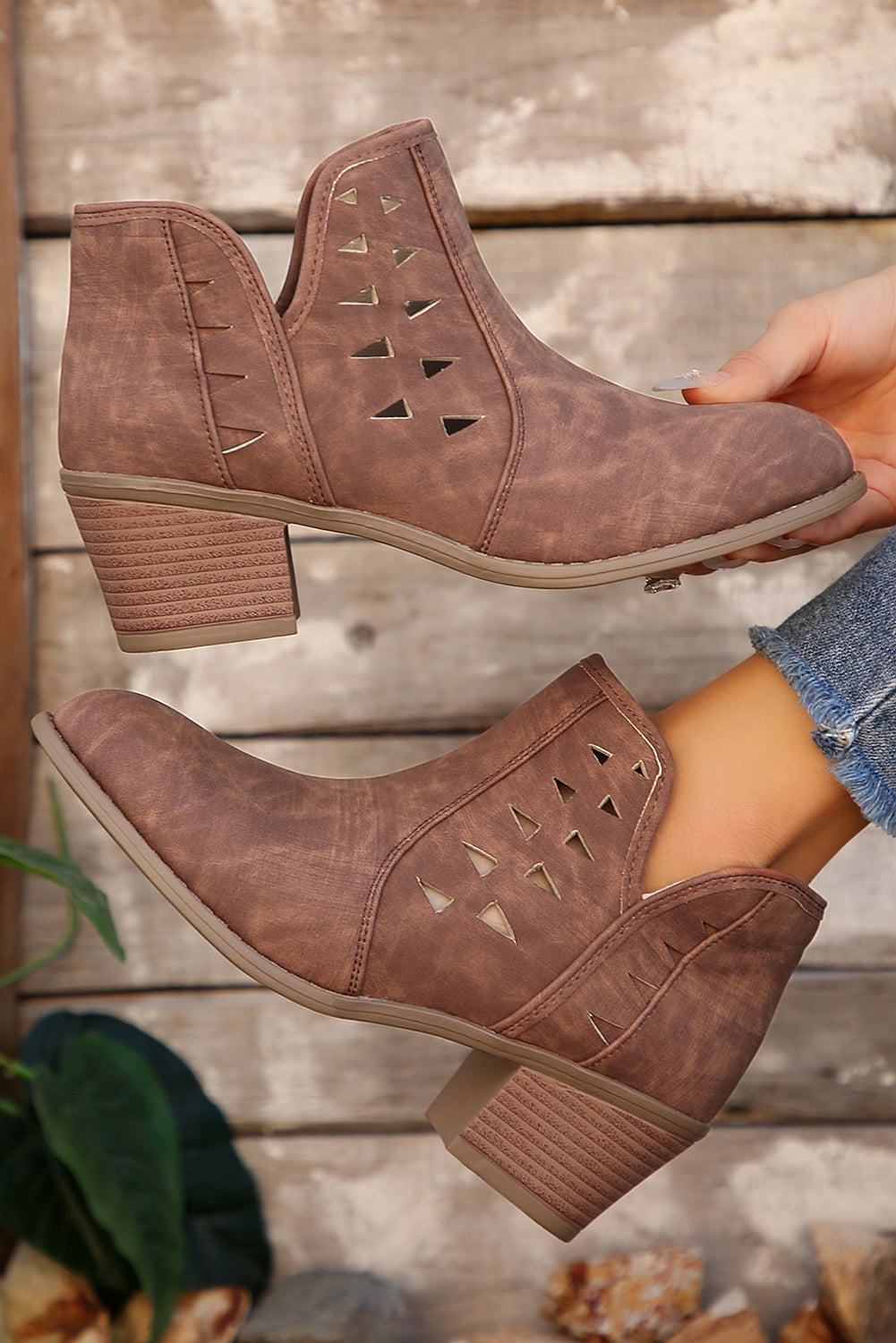 Threaded Pear Quinn Cut Out Suede Ankle Boots
