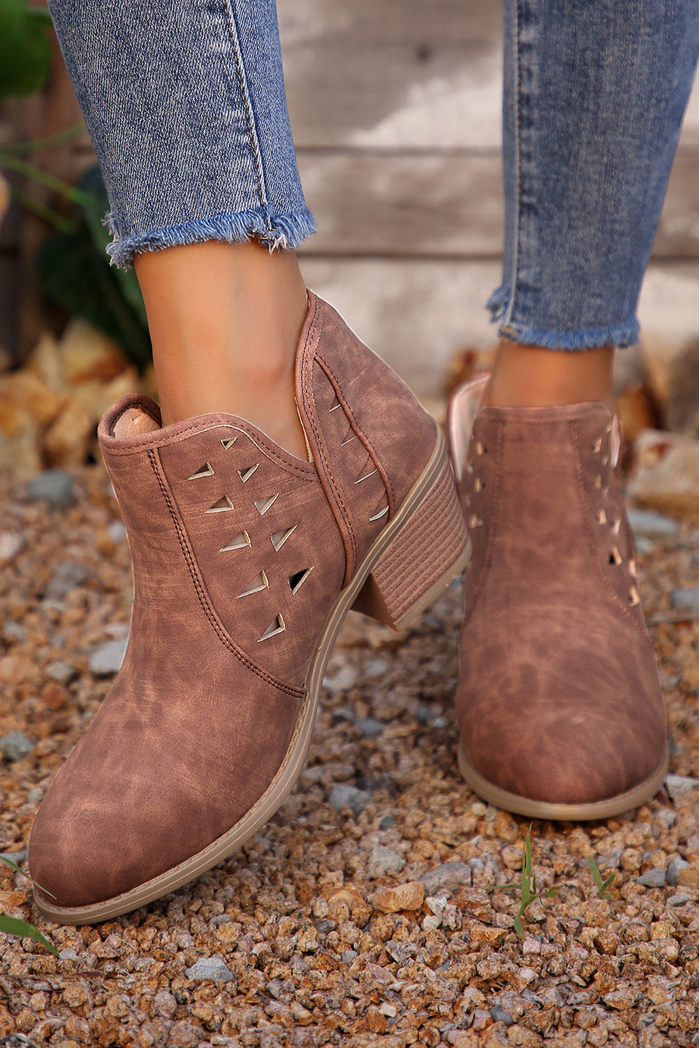 Threaded Pear Quinn Cut Out Suede Ankle Boots