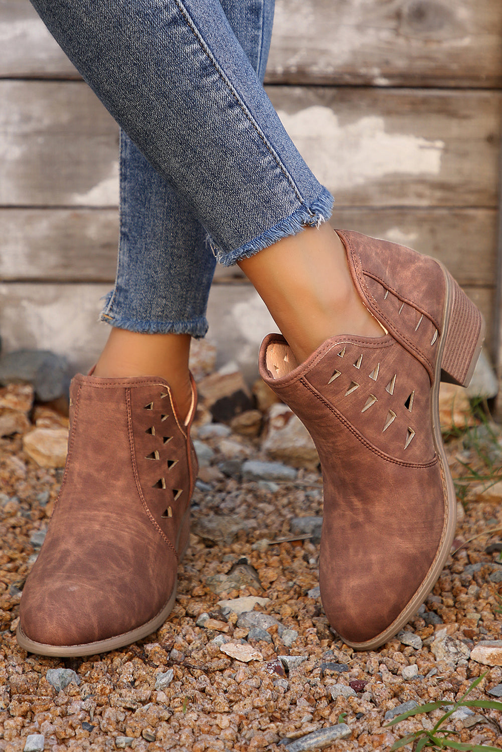 Threaded Pear Quinn Cut Out Suede Ankle Boots