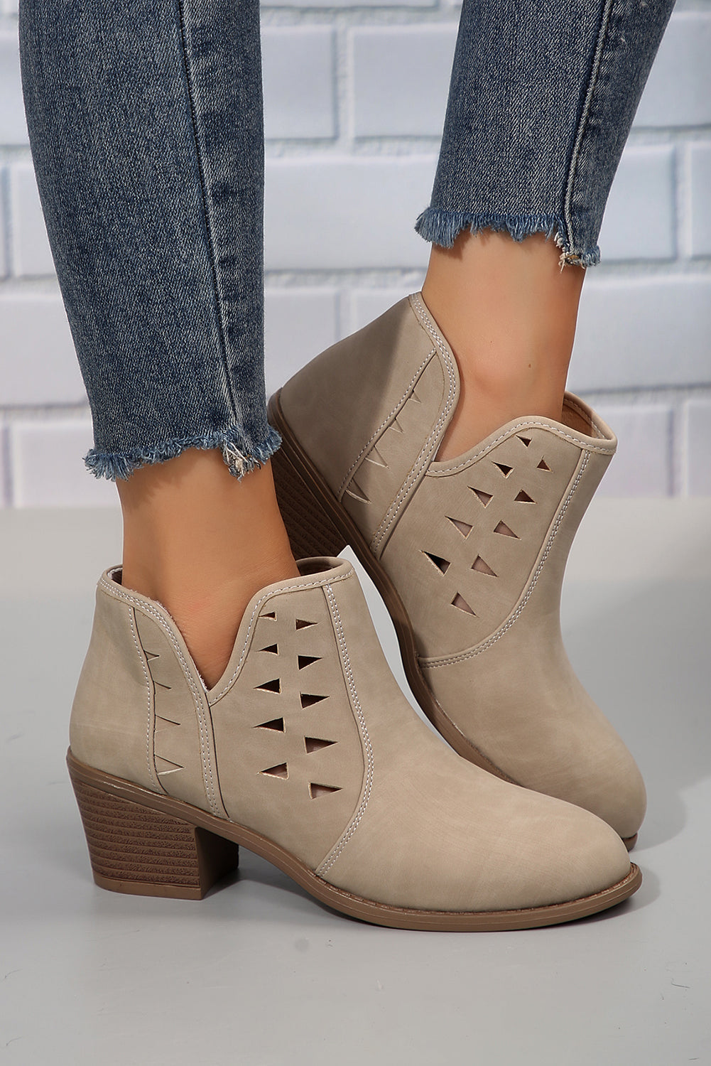 Threaded Pear Quinn Cut Out Suede Ankle Boots