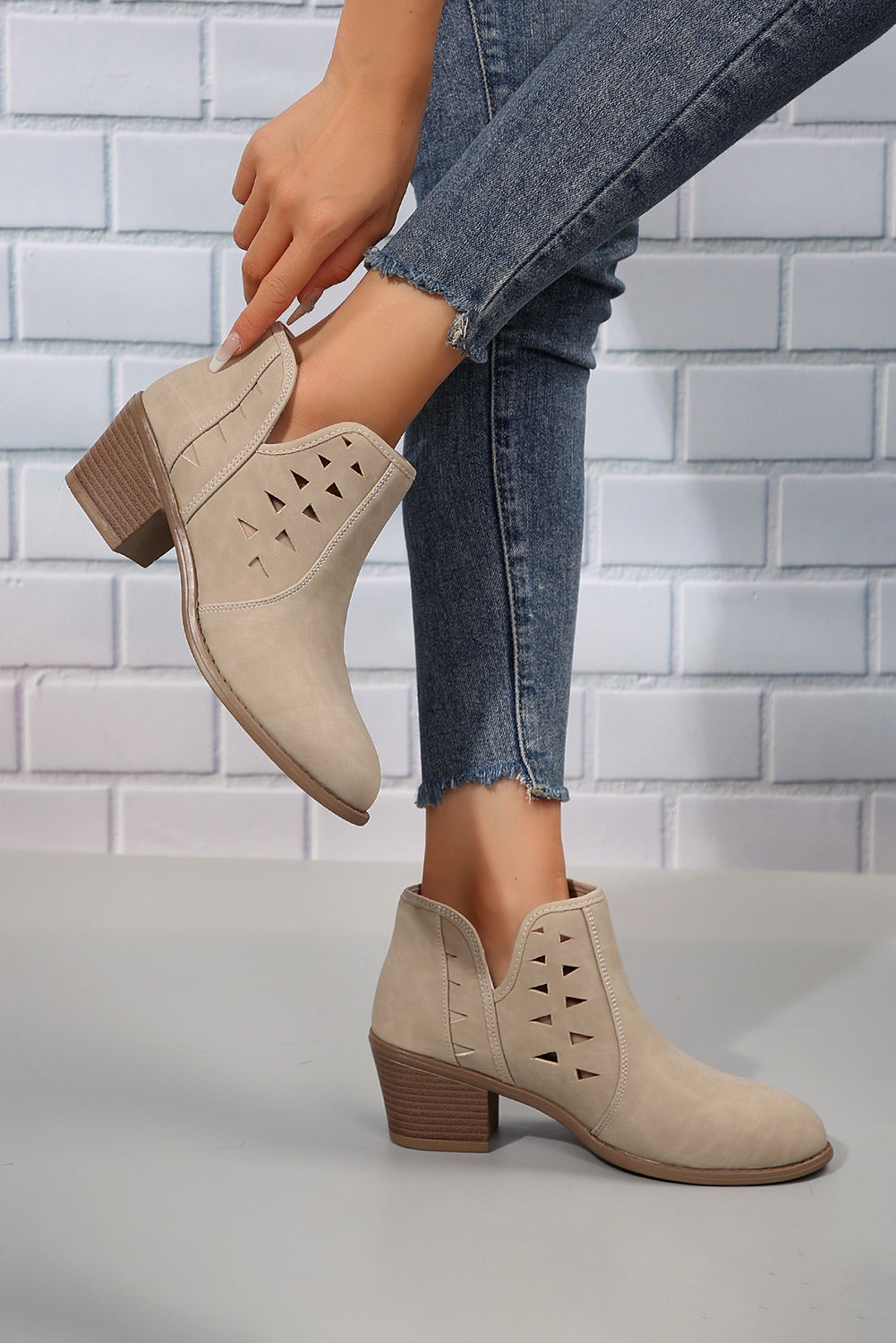 Threaded Pear Quinn Cut Out Suede Ankle Boots