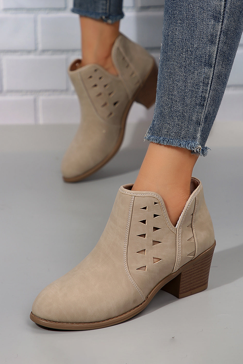 Threaded Pear Quinn Cut Out Suede Ankle Boots