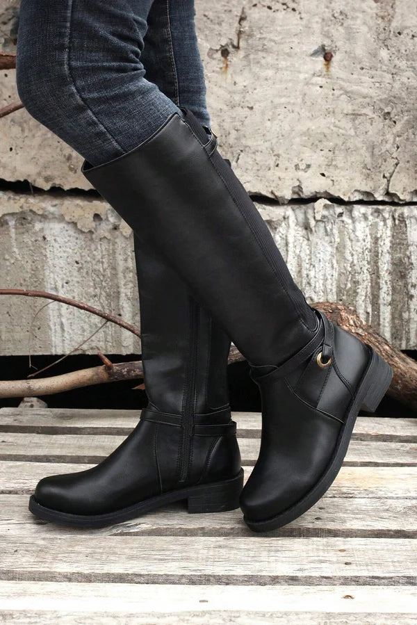 Threaded Pear Josie Zipper Knee High Low Heel Boots