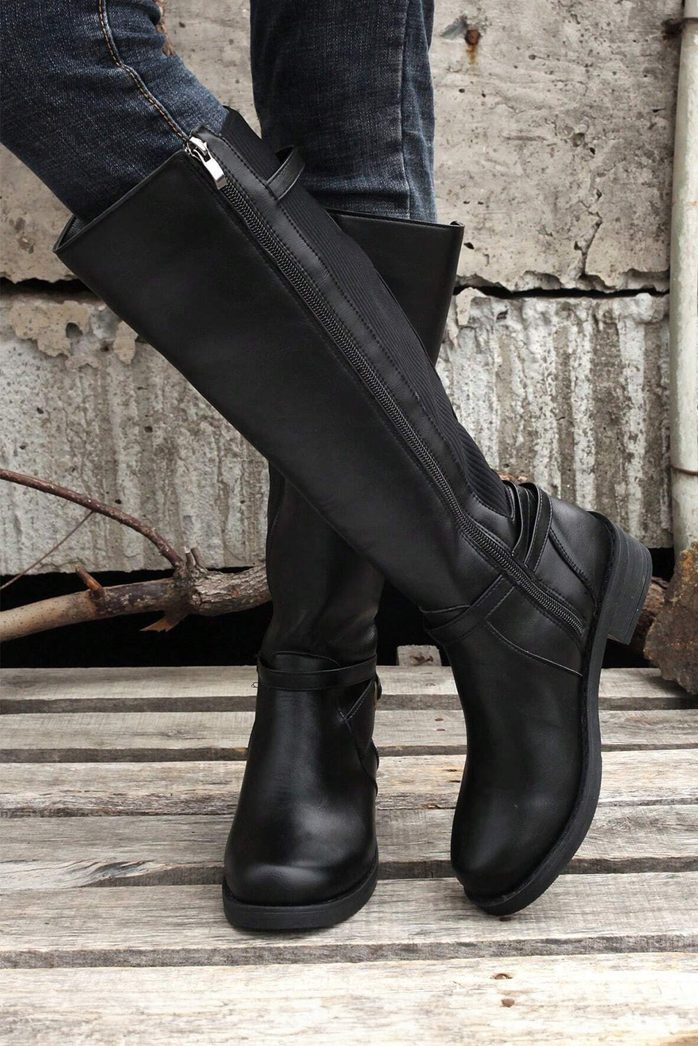 Threaded Pear Josie Zipper Knee High Low Heel Boots