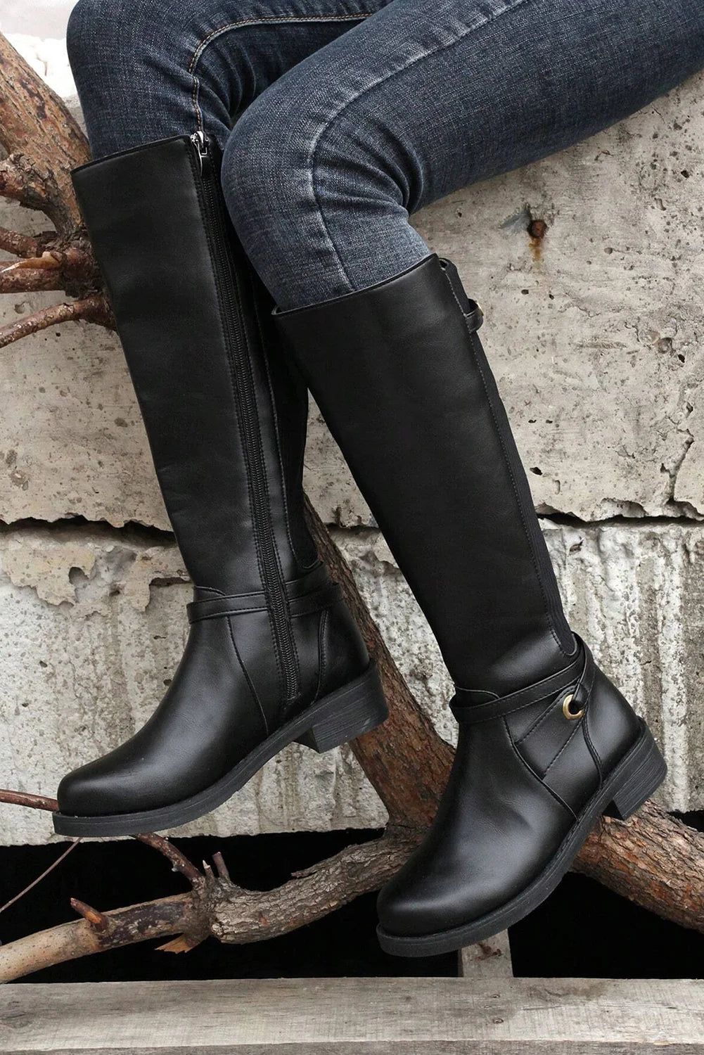 Threaded Pear Josie Zipper Knee High Low Heel Boots