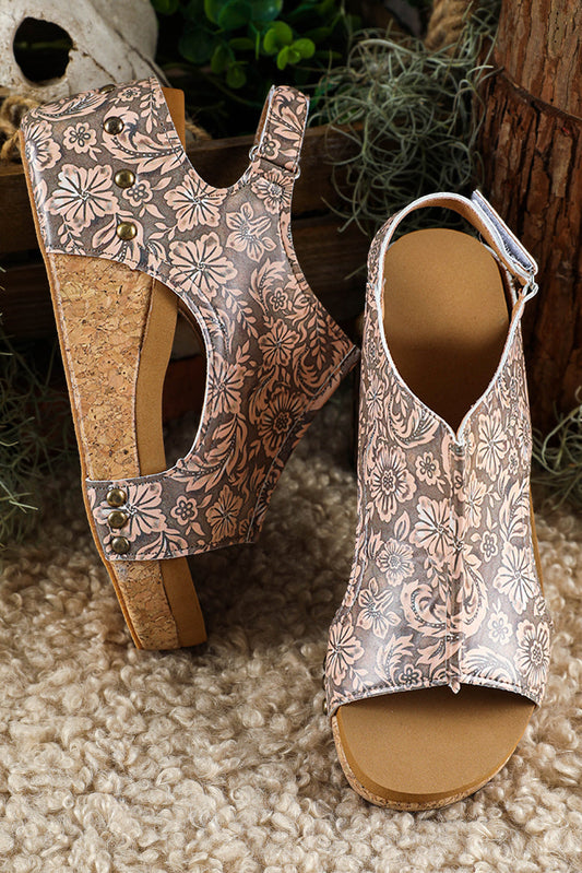 Threaded Pear Vintage Floral Hollowed Platform Sandals