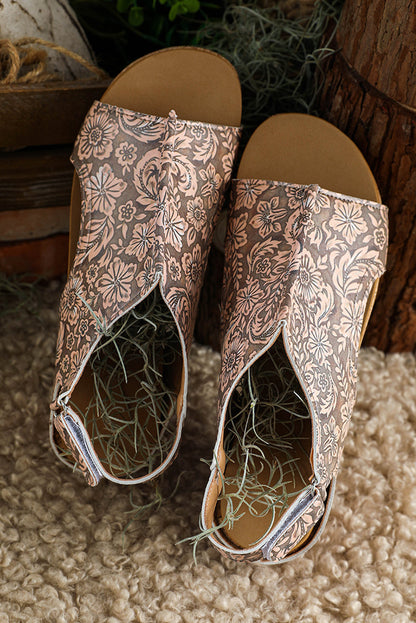 Threaded Pear Vintage Floral Hollowed Platform Sandals