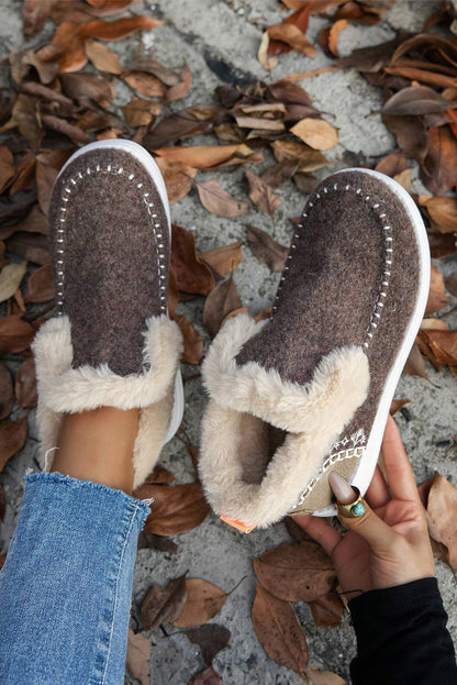 Threaded Pear Anna Suede Stitching Plush Lined Anklet Boots